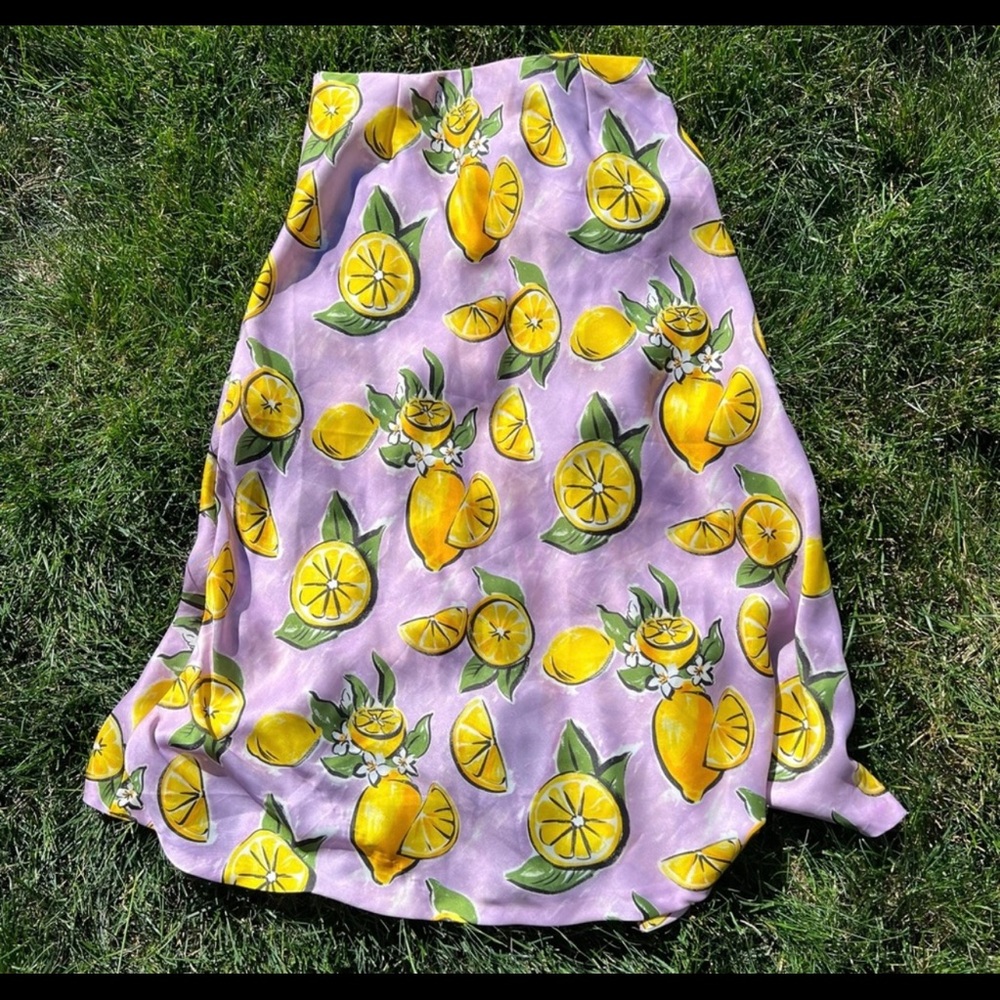 ZARA Light Pink Lemon Print Midi Skirt - Picture 3 of 6